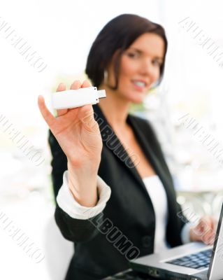 Young business woman using wireless internet connection with 3g 