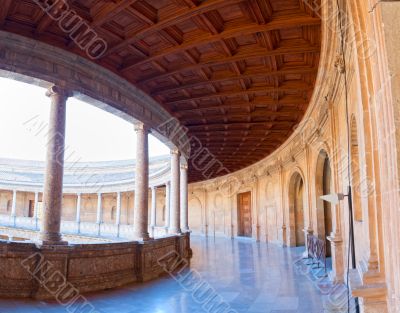 Charles V palace gallery on second floor. Alhambra, Granada, Spa