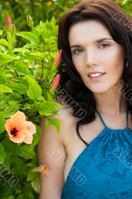 Portrait of sweet young woman enjoying at the park - Outdoor