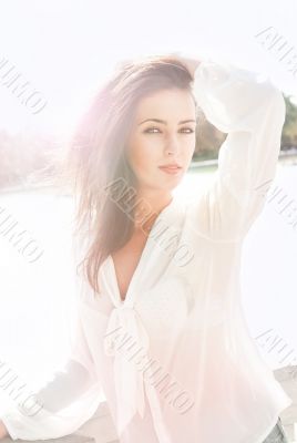 Closeup portrait of a fresh and beautiful young fashion model po