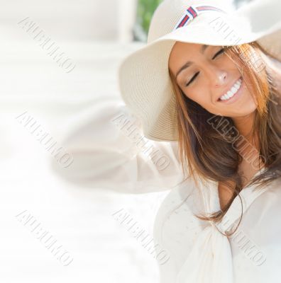 Closeup portrait of a beautiful young woman having a happy thoug