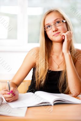 A portrait of a caucasian race school student at classroom