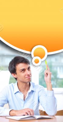 Businessman sitting indoors and writing plan in his diary. Blank