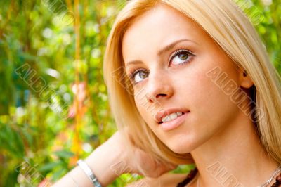 Face of the young beautiful sexy woman outdoors