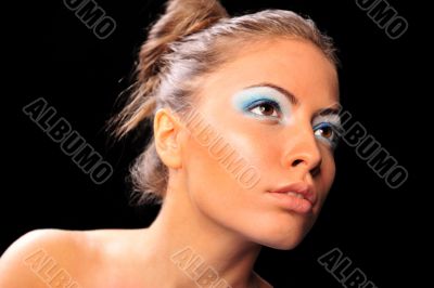 Closeup portrait of young beautiful woman with attitude to win i