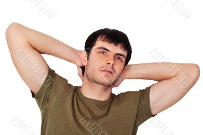 lazy man waking up in the morning.