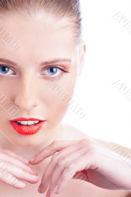 Close-up portrait of sexy caucasian young woman with beautiful b