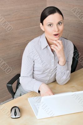 Portrait of a beautiful young businesswoman on the computer, loo