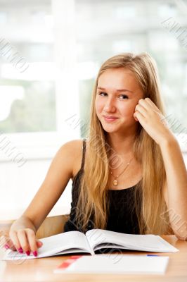 A portrait of a caucasian race school student at classroom