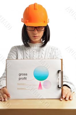 Young architect-woman wearing a protective helmet