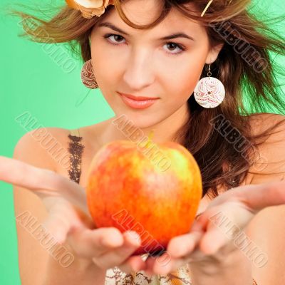 Closeup fashion portrait of pretty young woman wearing dress and