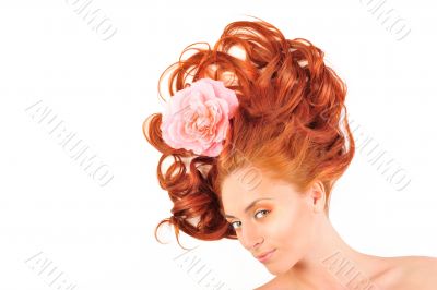 Fashion photo of beautiful nude woman with magnificent hair