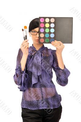 Closeup portrait of young woman visagiste