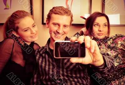 Happy students group demonstrating relaxation and friendship