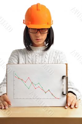 Young architect-woman wearing a protective helmet