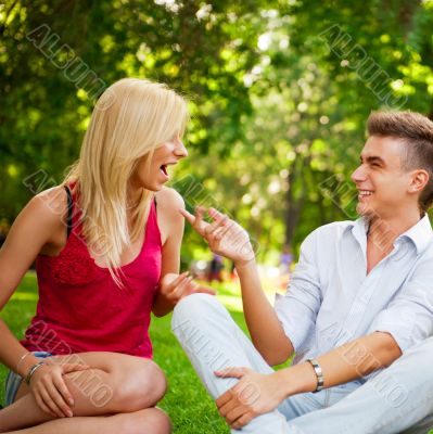Portrait of three young teenagers laughing and having fun togeth