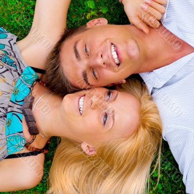 A portrait of a sweet couple in love. Photo from above. Horizont
