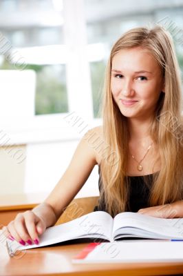 A portrait of a caucasian race school student at classroom