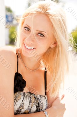 Closeup portrait shot of a young, beautiful, blond, fashionable 