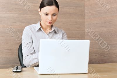 Portrait of a beautiful young businesswoman on the computer, wor