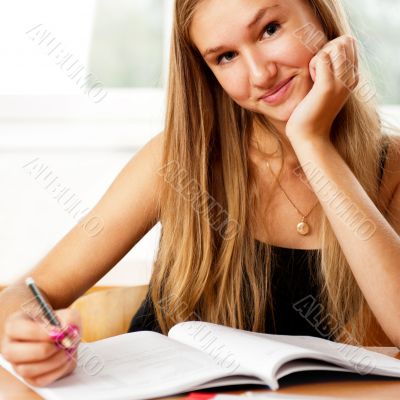 A portrait of a caucasian race school student at classroom