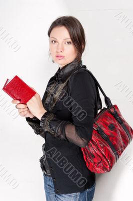 Portrait of a bright beautiful young woman with fashion  handbag