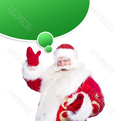 Santa Claus pointing his hand isolated over white. Blank graphic