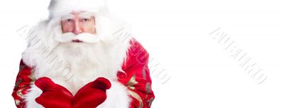 Christmas theme: Santa Claus bowing something from his arms