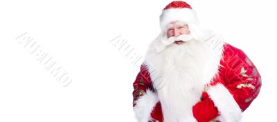 Traditional Santa Claus giving a big `ho ho ho` belly laugh. Iso