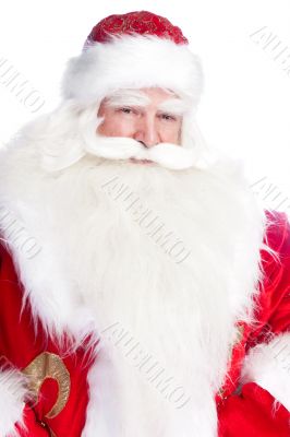 Traditional Santa Claus giving a big `ho ho ho` belly laugh. Iso