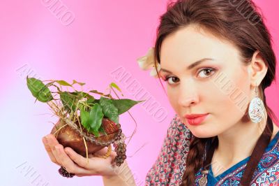 Portrait of a beautiful young girl in Asian clothing.