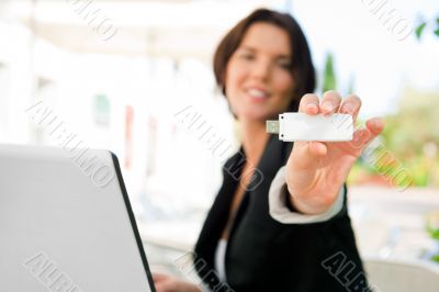 Young business woman using wireless internet connection with 3g 