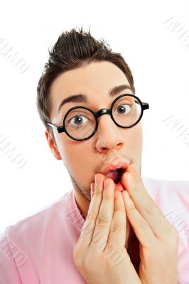 View from above of man in glasses