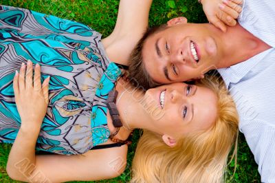 A portrait of a sweet couple in love. Photo from above. Horizont