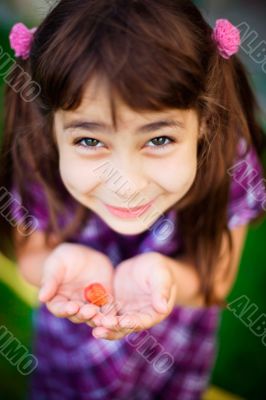 Artistic lifestyle photo of cute little girl outdoor at summer p