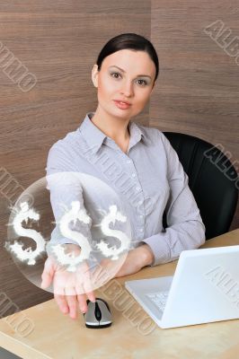 Portrait of a beautiful young businesswoman on the computer, rec