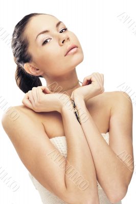 Pretty woman with wolftooth on necklace