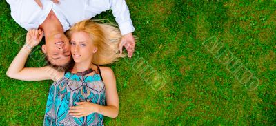 A portrait of a sweet couple in love. Photo from above. Horizont