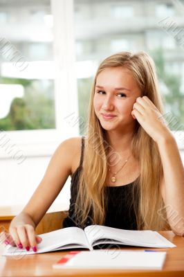 A portrait of a caucasian race school student at classroom
