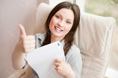 Closeup portrait of cute young business woman smiling
