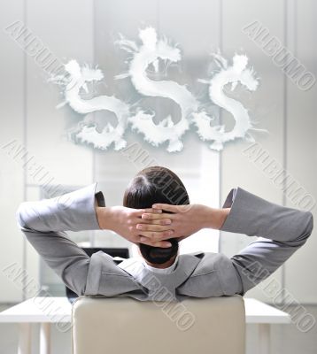 Closeup portrait of cute young business woman from behind