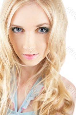 Portrait of a beautiful female model on white background