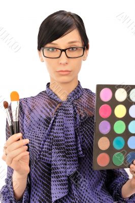 Closeup portrait of young woman visagiste