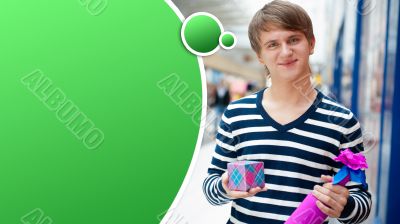 Portrait of young man inside shopping mall standing relaxed and 