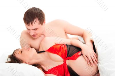 Image of pregnant woman touching her belly with hands