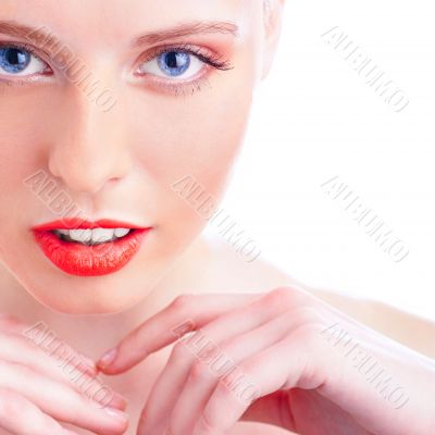Close-up portrait of sexy caucasian young woman with beautiful b