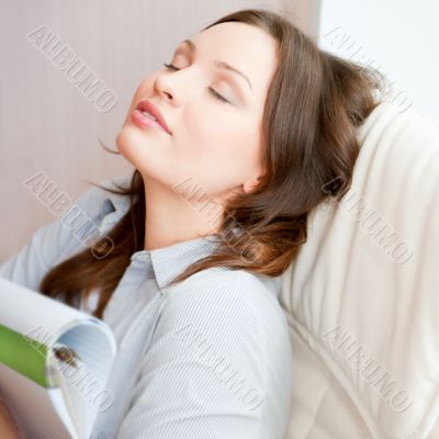Closeup portrait of cute young business woman smiling