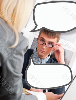 Young successful business people are working in the office. Blan