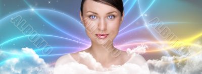 Portrait of beautiful futuristic style woman looking at camera a