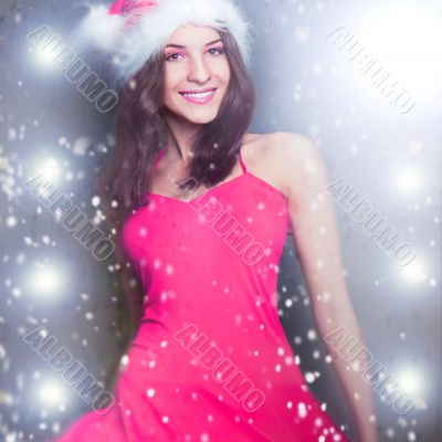 20-25 years od beautiful woman in christmas dress dancing at clu